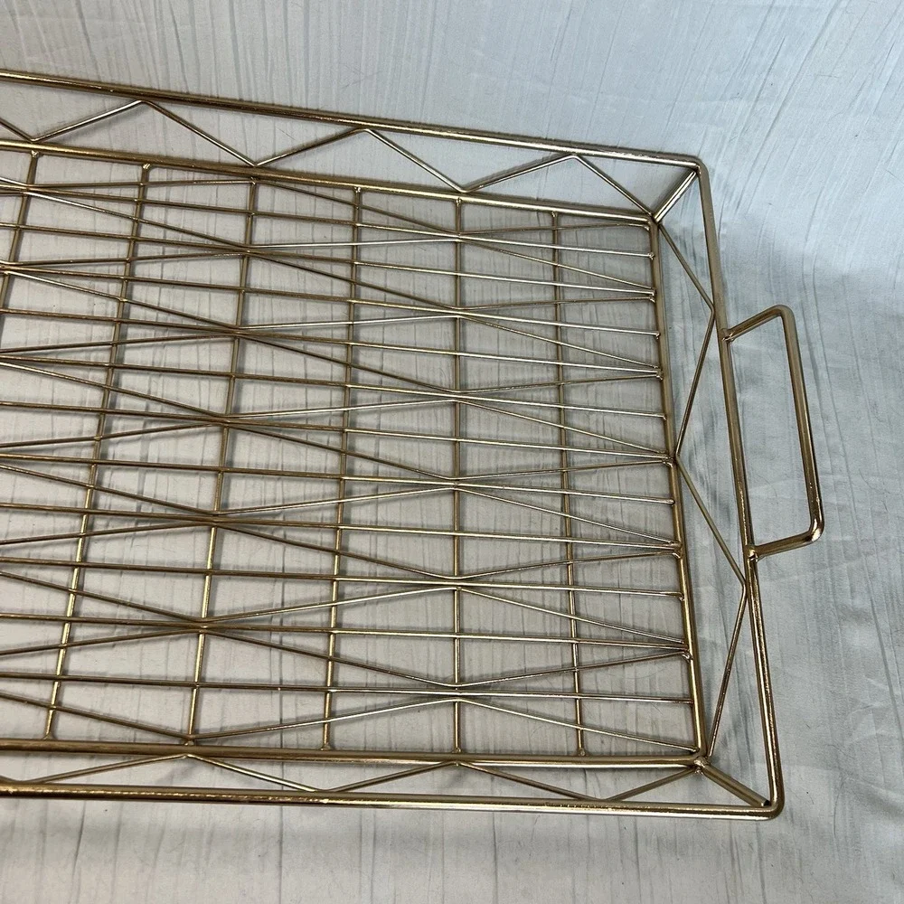 Brass Gold Tone Tabletop Diamond Pattern Tray Handles 19 X 13